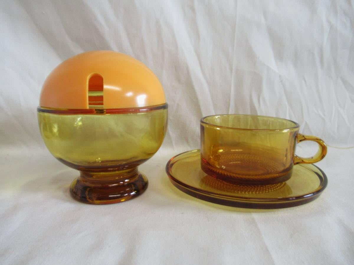 Amazon.co.jp: 保管品□カメイガラス□琥珀 昭和レトロ カップ