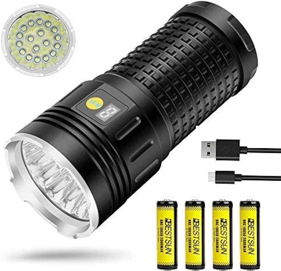 Amazon.co.jp: 20000ルーメン 超高輝度LED懐中電灯 充電式18xLED ハイ