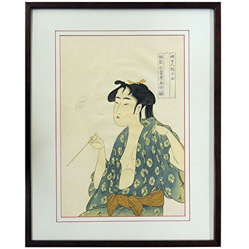 Amazon.co.jp: 喜多川歌麿『煙を吹く女』木版画 浮世絵 錦絵 人物画