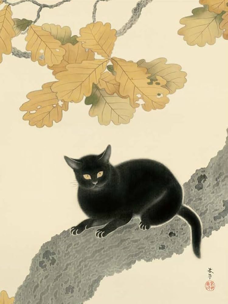 Amazon.co.jp: JHA 絵画 アート額絵 日本の名画 菱田春草「黒き猫