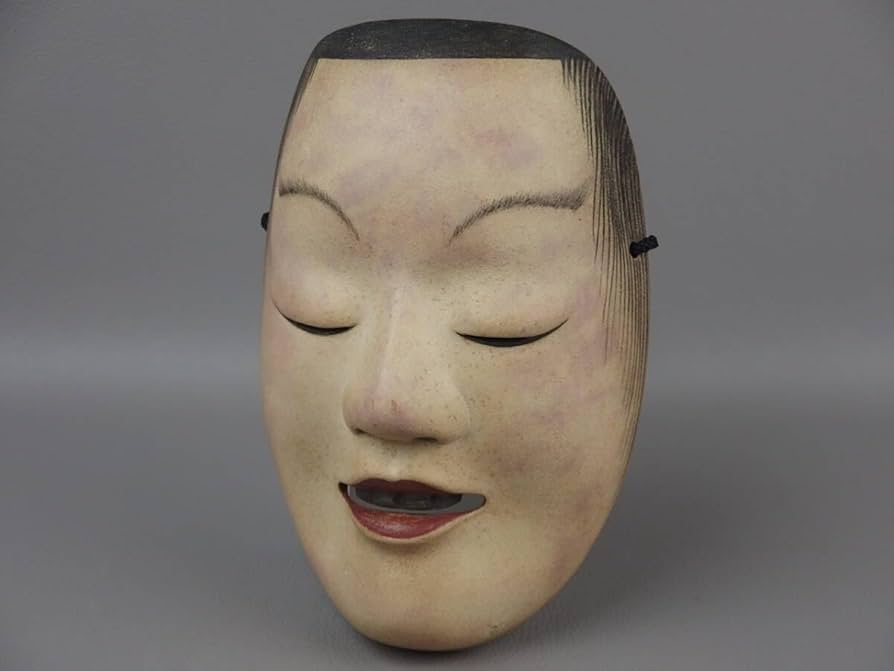 Amazon.co.jp: 【骨董古典芸能美術】古い木彫能面在銘女面男面小面能楽