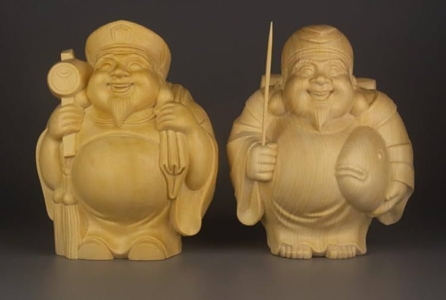 Amazon｜仏像 恵比寿大黒木彫り 置物 恵比寿様 大黒様 二福神 木彫