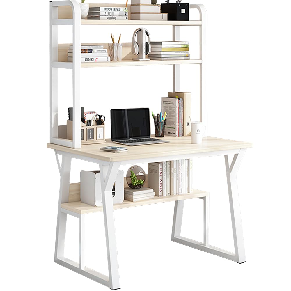 Amazon | パソコンデスク 机 4段 勉強机 収納ラック付き 下棚付き pc