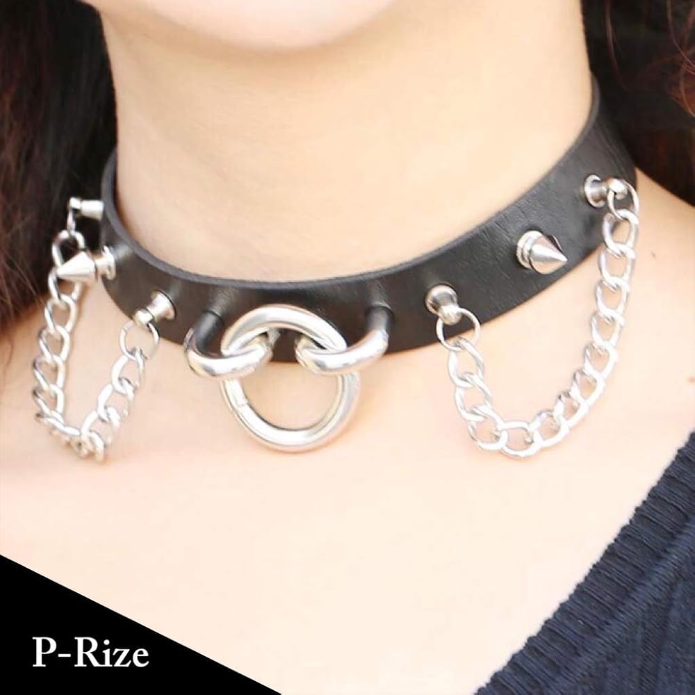 Amazon | [P-Rize] レザー チョーカー トゲトゲ スタッズ & リング