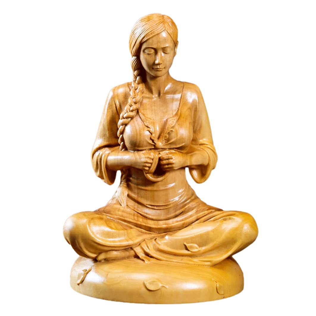 Amazon.co.jp: 木彫り 置物 瞑想的な美少女坐像 高級天然ツゲ木彫り