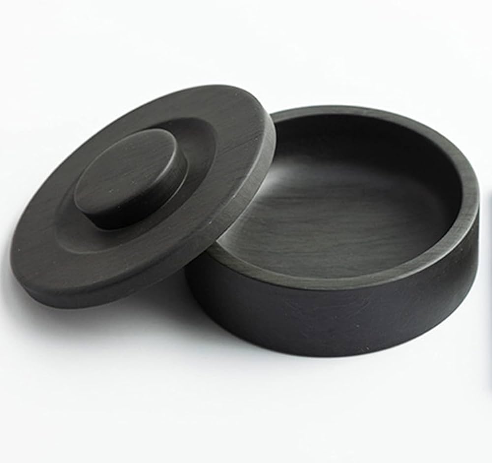 Amazon | 硯石 硯 丸型 蓋有り 直径10cm 書道硯 歙州硯 天然原石 細