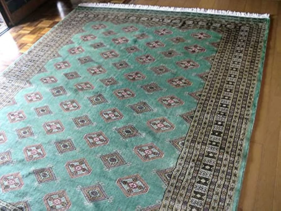 Amazon｜珍しいグリーン 手織 パキスタン絨毯 約205×264 約 3畳 緑