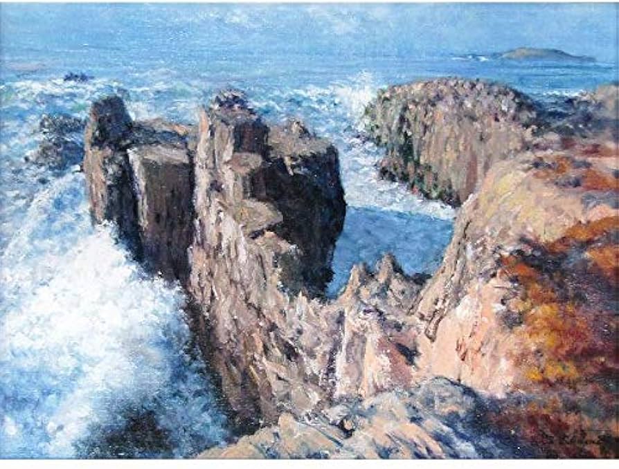 Amazon.co.jp: 澤井進『東尋坊(F4号)』油彩画 風景画 海洋画 崖 景勝地