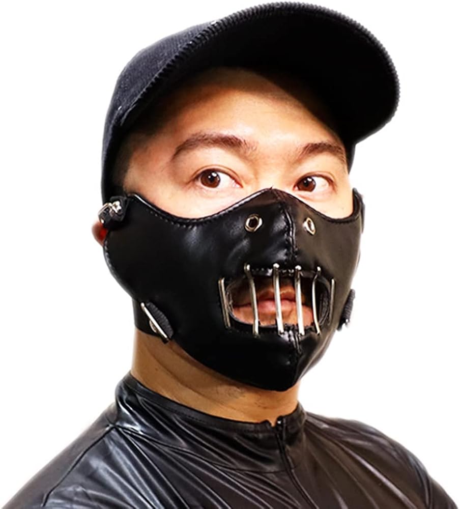 Amazon.co.jp: PUレザー メタル ボンテージ マスク 立体 3D レザー