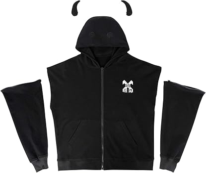 MFCT Men's Devil Horn Full-Zip Streetwear Hoodie [Black, Medium