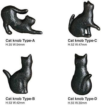 Amazon | ツマミ 猫の形 アイアンノブ 引き出し ブラック 食器棚