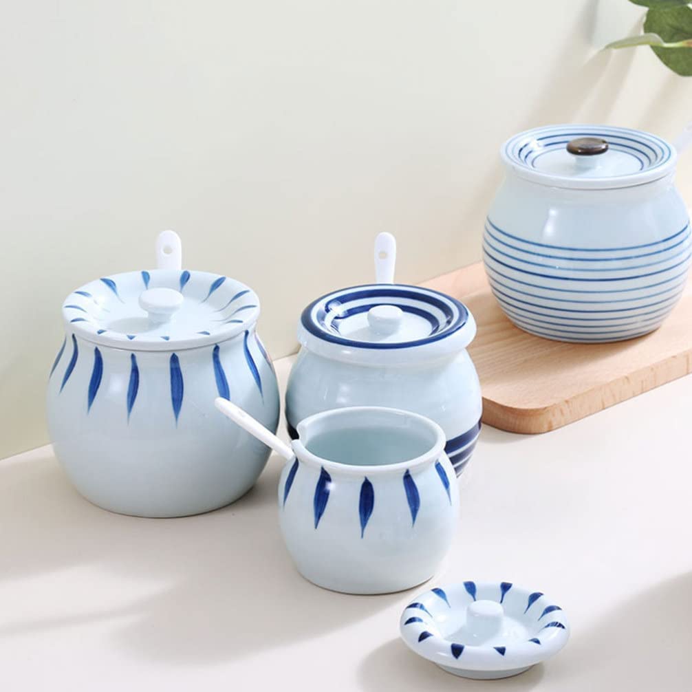 Amazon.co.jp: 調味料入れ 陶器 蓋付き スプーン 調味料ストッカー