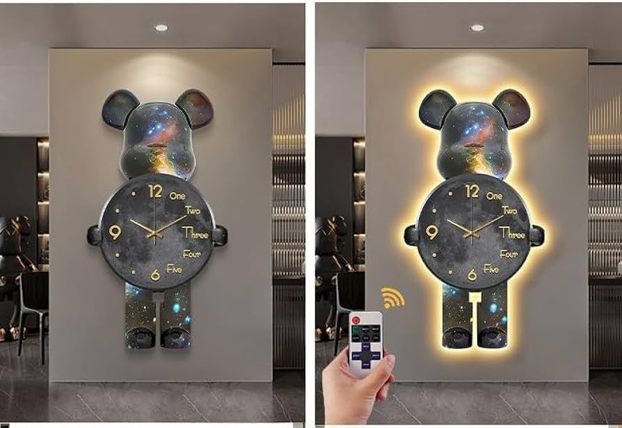 Amazon.co.jp: Homilius 掛け時計 かわいい クマ 時計 静音 北欧風 3色