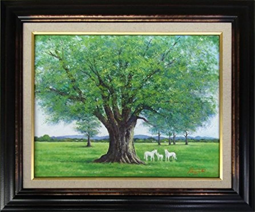 Amazon.co.jp: 中島 達幸『大地に憩う(F6号)』油彩画 風景画 大樹 白馬