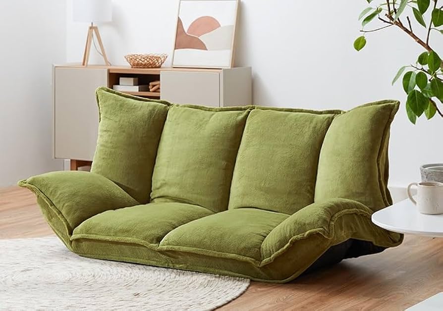 新品 マルチ ソファ カーキ 緑 リクライニング ベッド ローソファ フロア