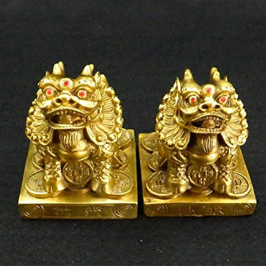 Amazon.co.jp: 銅製 「雌雄貔貅(ヒキュウ)(一対)」 [風水 開運グッズ