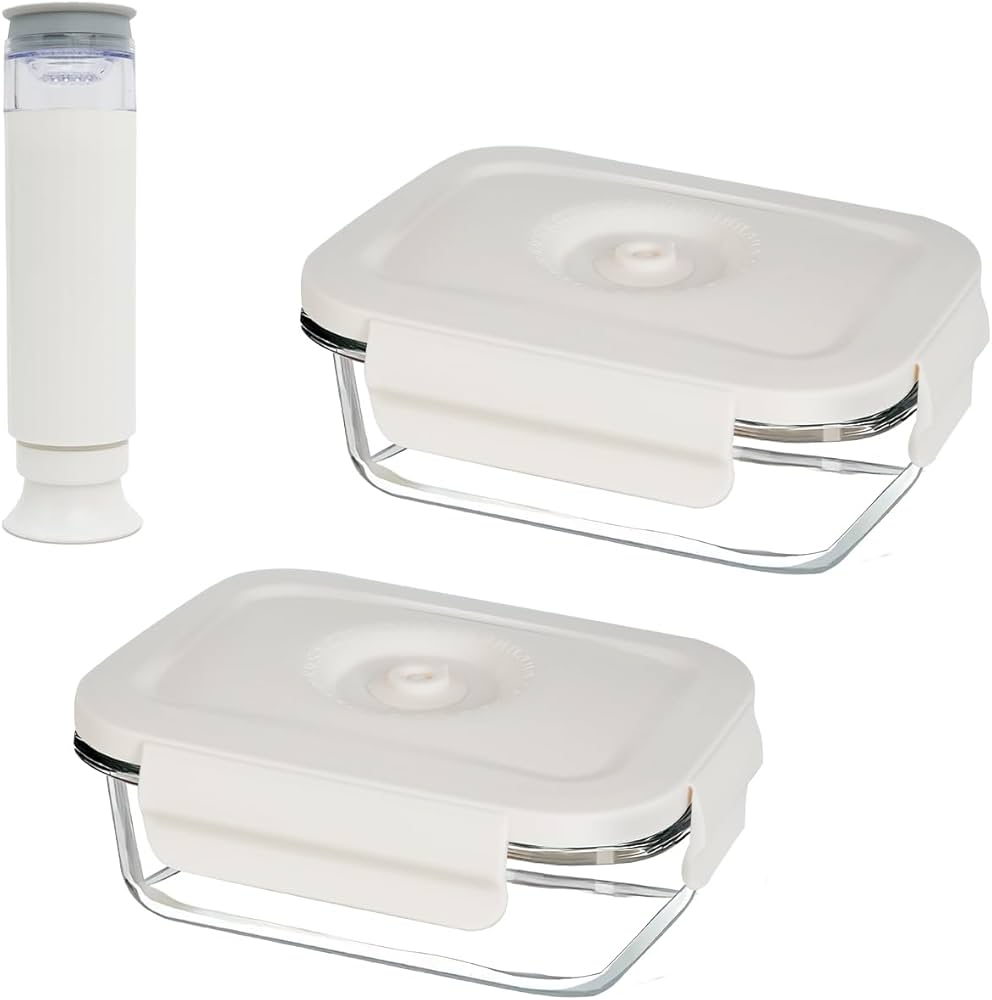 Amazon｜Y K YUKO 融光 真空保存容器 耐熱ガラス 370ML+370ML+手動