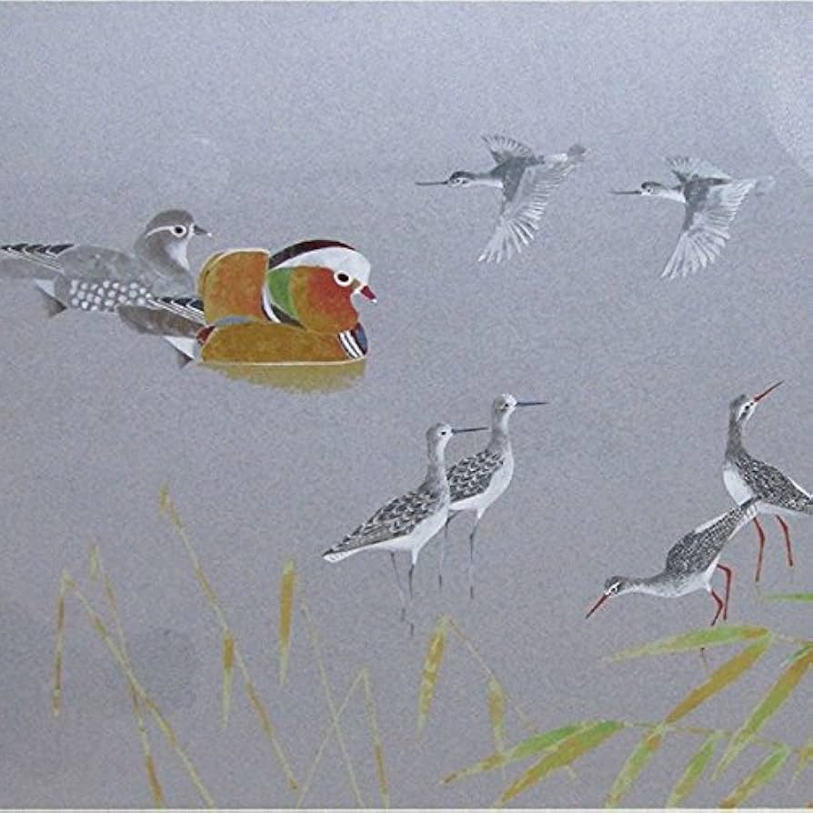 Amazon.co.jp: 上村淳之『水辺の鳥(秋)』シルクスクリーン 動物画 日本