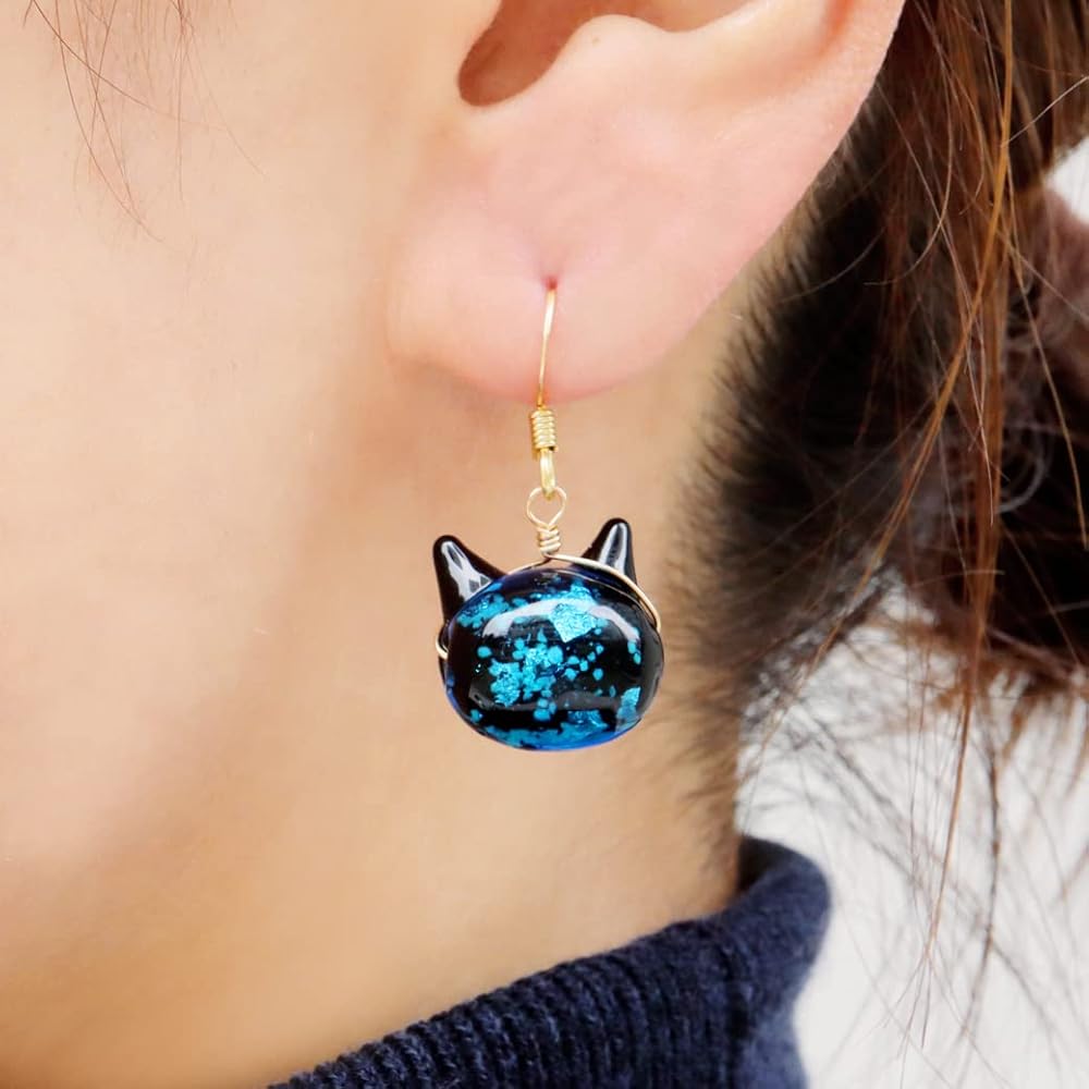 Amazon | ホタルガラス ピアス 猫 かわいい フック レディース 両耳用