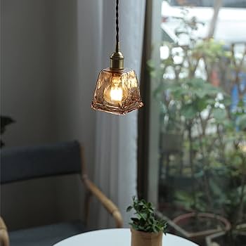 Amazon.co.jp : Chende ペンダントライト 琥珀色 ガラス 手作り