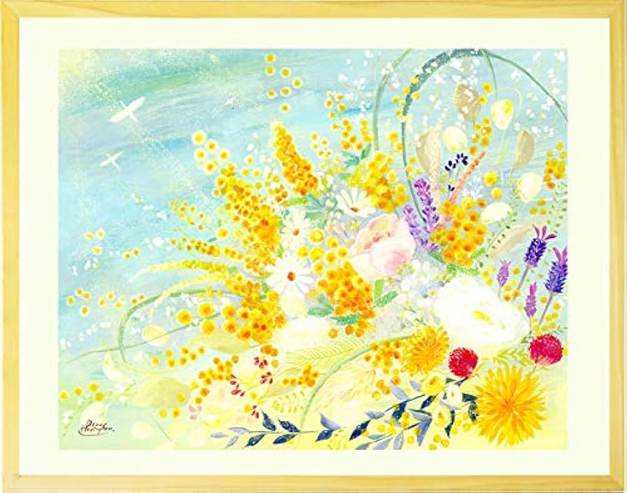 Amazon｜絵画 ミモザ インテリア ブーケ 「春告ぐミモザの花束