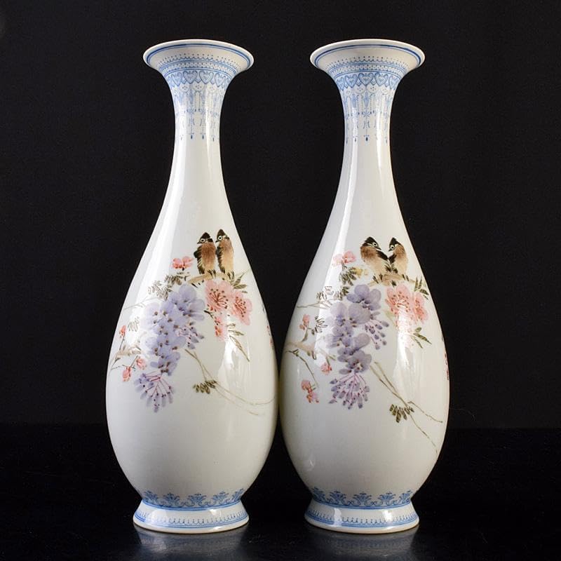 中国景徳鎮製 飾り壷 漢詩孔雀牡丹瓶 花鳥図 中国景徳