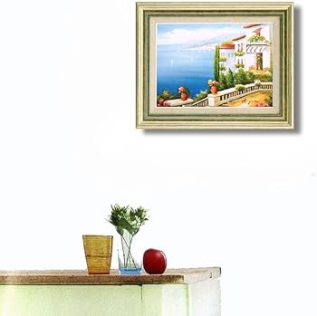 Amazon.co.jp: 矢田晃 青い海のテラス F6号 受注制作 油彩画 油絵 風景