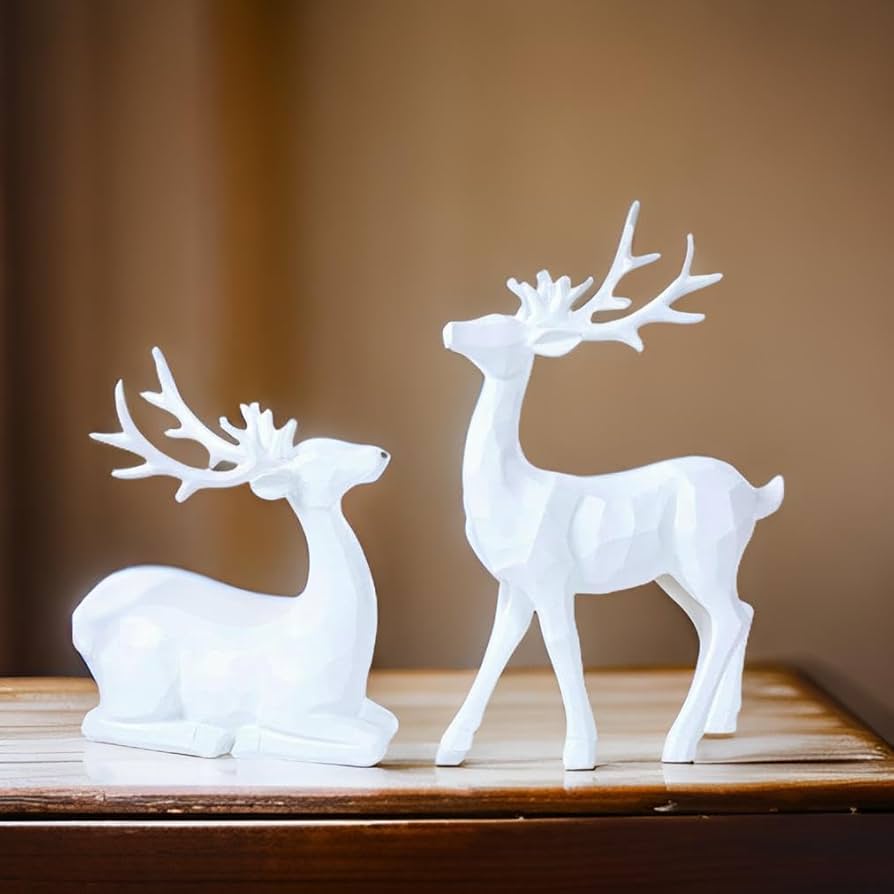 木製 木彫り トナカイ 鹿 置物 セット 大小2体 クリスマス 木製 木彫り