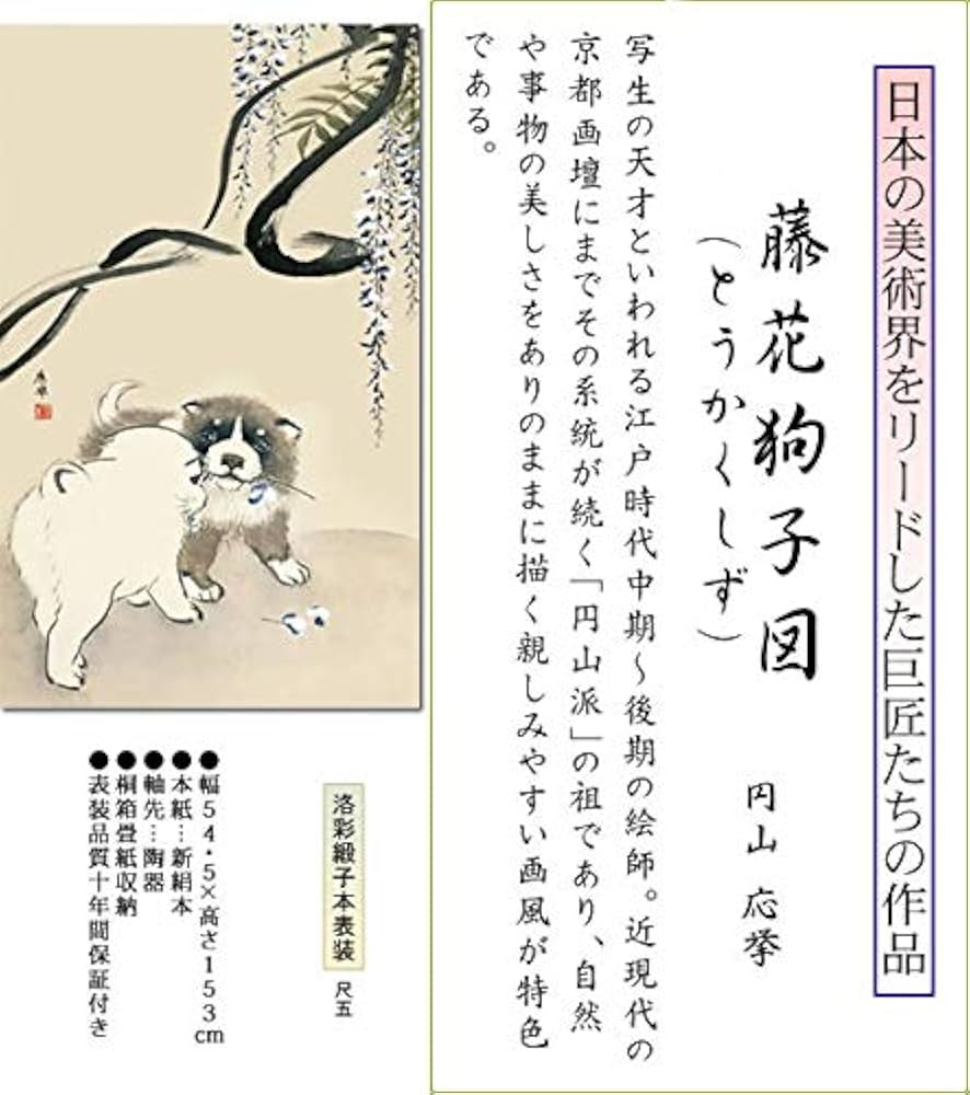 Amazon.co.jp: 掛け軸 掛軸 円山応挙（まるやまおうきょ）・藤花狗子図