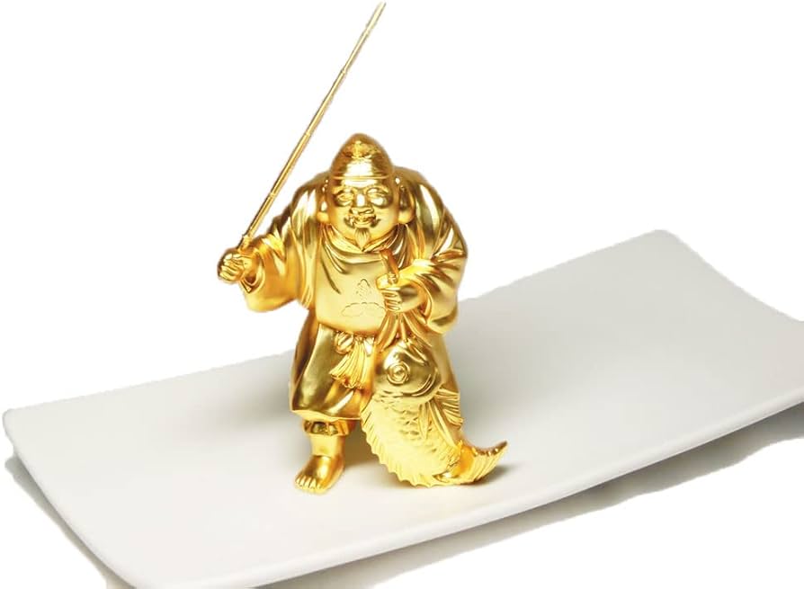 Amazon｜好運 金色 恵比寿 像 (寿台座 & 化粧箱 付) 24K 純金メッキ