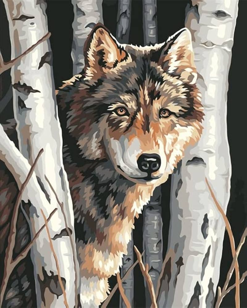 Amazon | 動物オオカミの絵キャンバスにアクリル絵の具大人のための