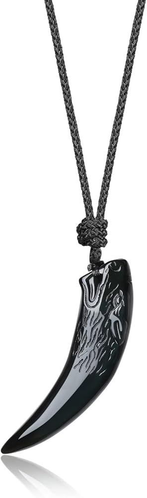 Amazon | [コアイ] オオカミ彫りオブシディアン オオカミの牙 開運魔