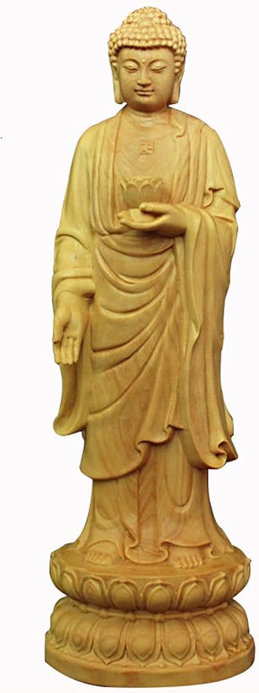 Amazon｜木彫仏像 阿弥陀如来立像 高級天然ツゲ木彫り 阿弥陀仏 木製