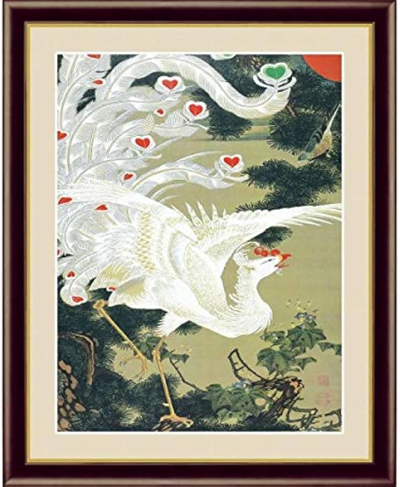 Amazon.co.jp: 伊藤若冲『老松白鳳図』高精彩工芸画+手彩 花鳥画 風景