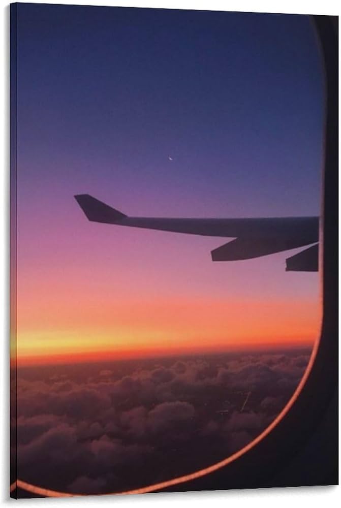 Amazon.co.jp: 飛行機の窓から見た空の夕日 アートパネル カラフルな空