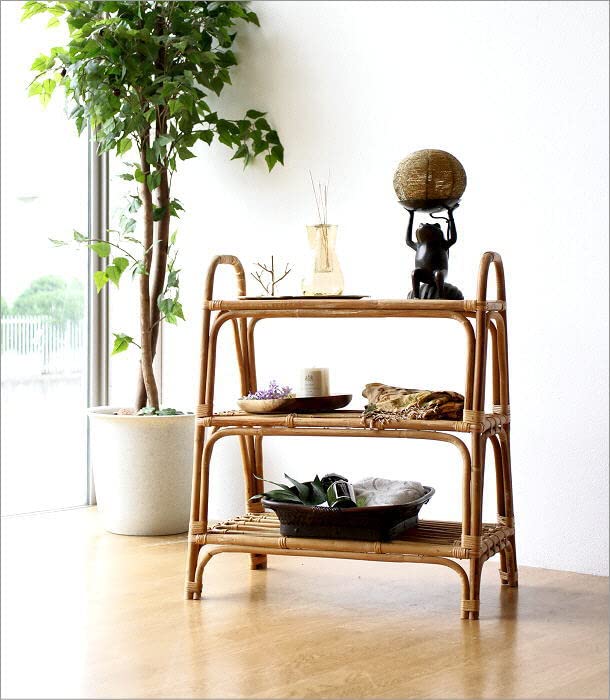 Amazon｜シェルフ おしゃれ 3段 ラタン ディスプレイラック オープン