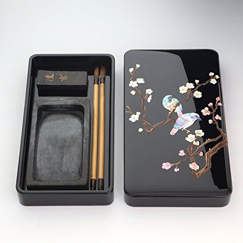 Amazon.co.jp: 硯箱 すずり箱 螺鈿（らでん） 梅に樫鳥4.5寸 高岡漆器