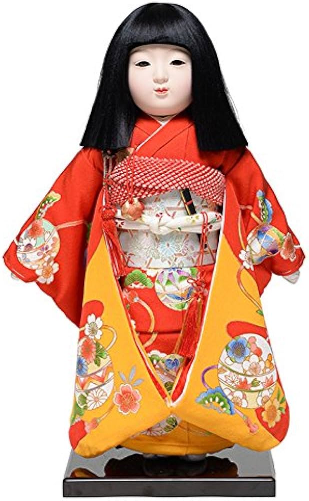 Amazon | 【座り市松】【市松人形】12号市松人形：正絹京染手縫衣裳