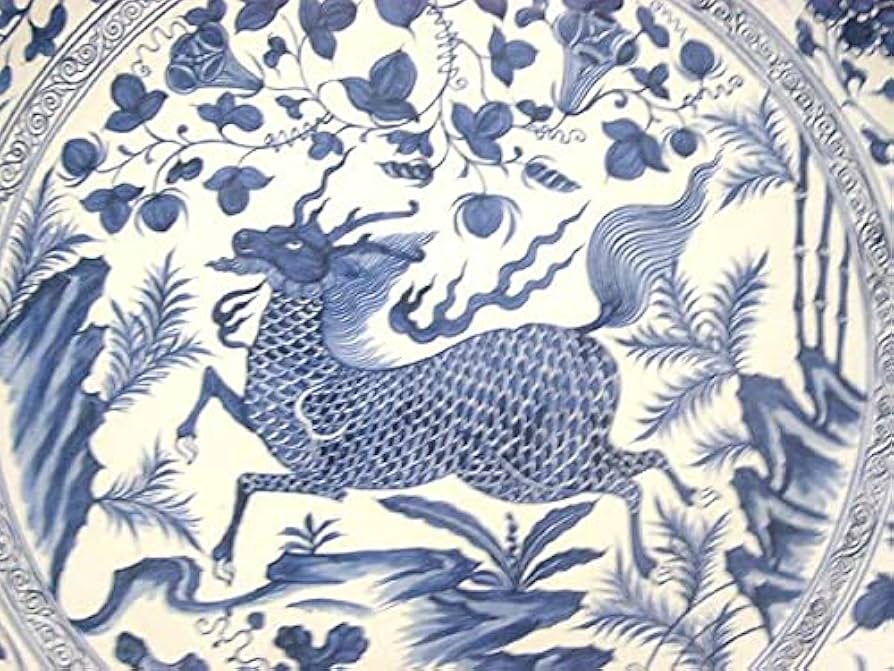Amazon.co.jp: 景徳鎮 青花 麒麟文盤 特大皿 3.5尺 直径約1m15cm 中国