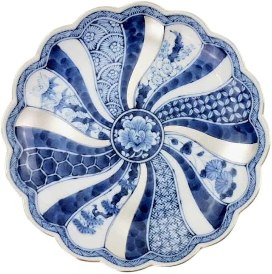 Amazon | 林九郎窯 藍青 RANSEI 銀彩 祥瑞 プレート 19.5cm 皿 波佐見