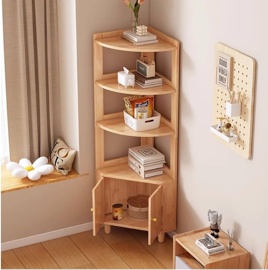 Amazon｜コーナーシェルフコーナーラック 木製4段コーナー棚コーナー