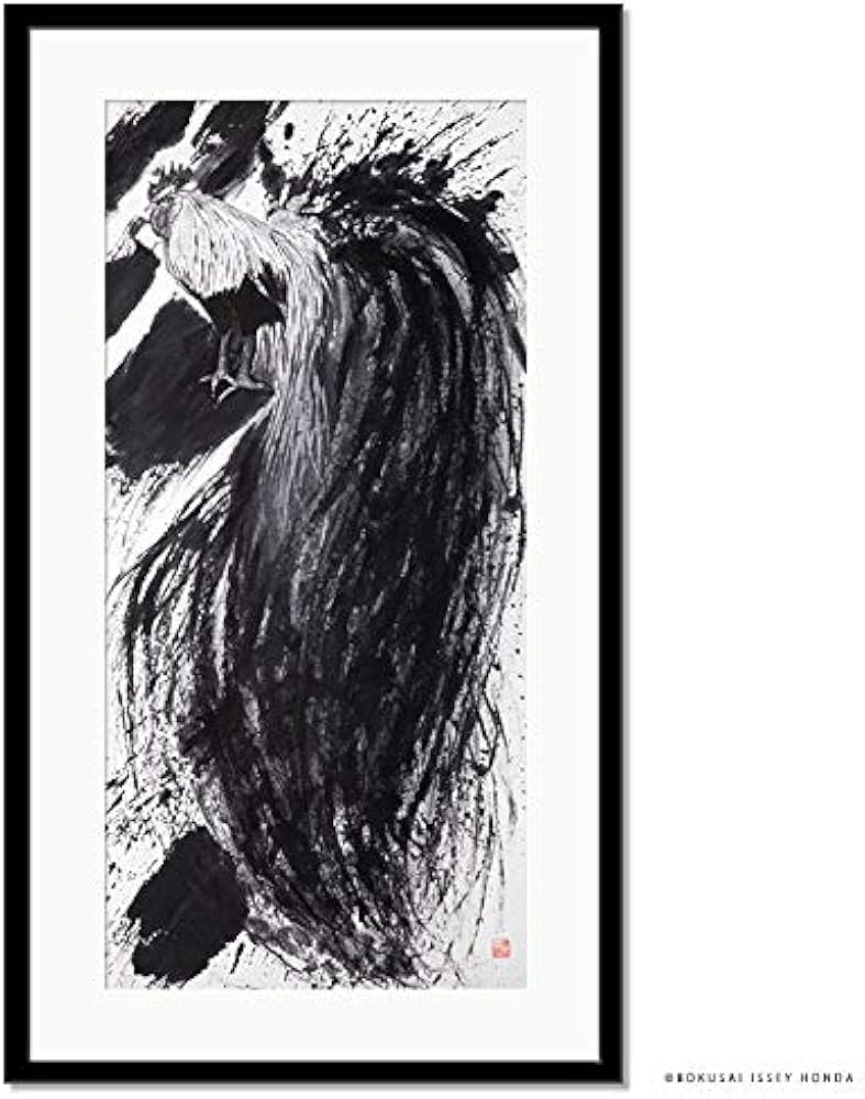 Amazon.co.jp: 現代水墨画家 ISSEY HONDA 伸 尾長鶏 絵画 壁掛け