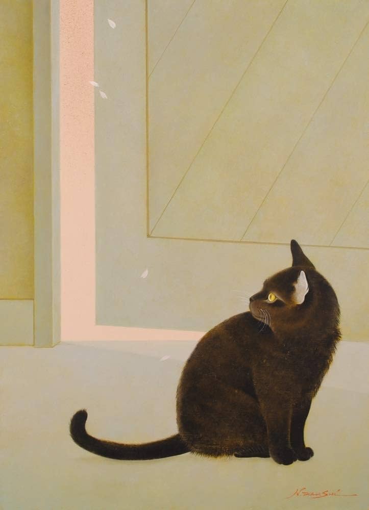 絵画額付 ( 黒 ) 油絵F4-050620子猫のお昼寝