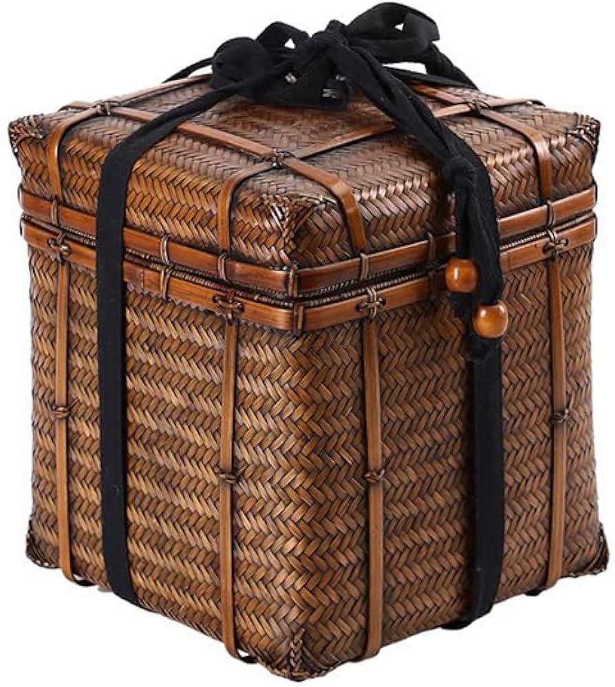 Amazon｜竹編み角蓋収納箱、アンティーク茶籠、竹箱、茶道具、収納箱