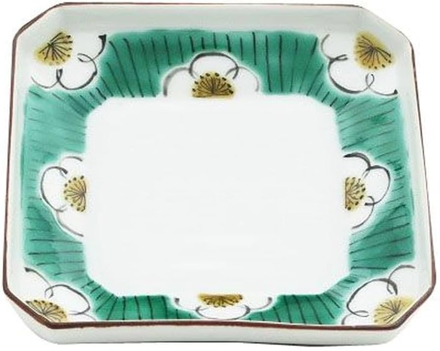 Amazon｜九谷美陶園 九谷焼 白梅文様隅切四寸角皿 A0740 電子レンジ