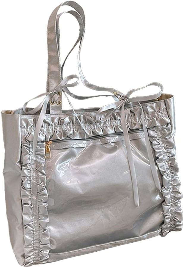 Amazon.co.jp: フリル付きスクエアサテン痛バッグ シルバー 痛バ a4