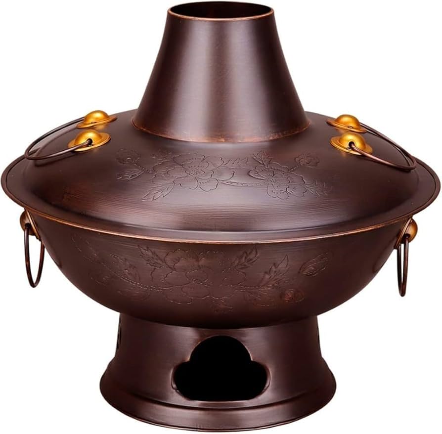 Amazon.co.jp: 伝統的な中国の銅鍋 炭火鍋 煙突付き ヴィンテージ銅製
