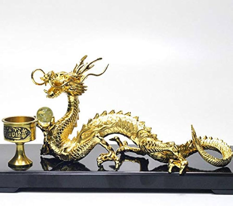 Amazon.co.jp: 龍 金龍 置物 龍の置物24金メッキ製 大サイズ 風水