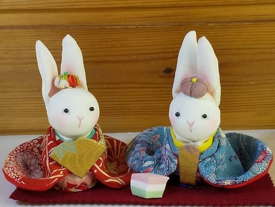 Amazon.co.jp: 古布80縮緬 おすましうさぎの雛人形 おひな様お着物兎