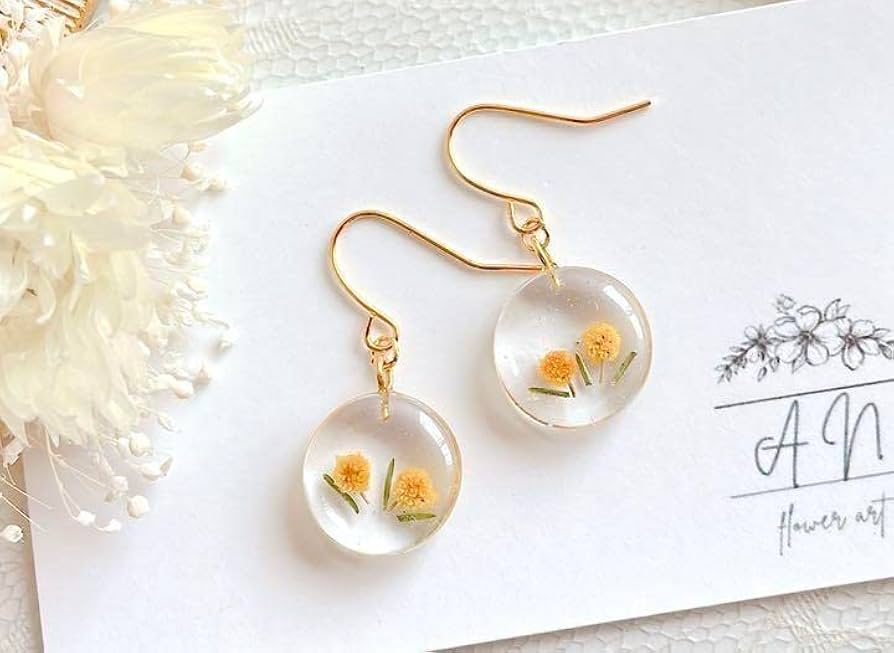 Amazon.co.jp: ミモザのピアス ハンドメイド レジン ドライフラワー